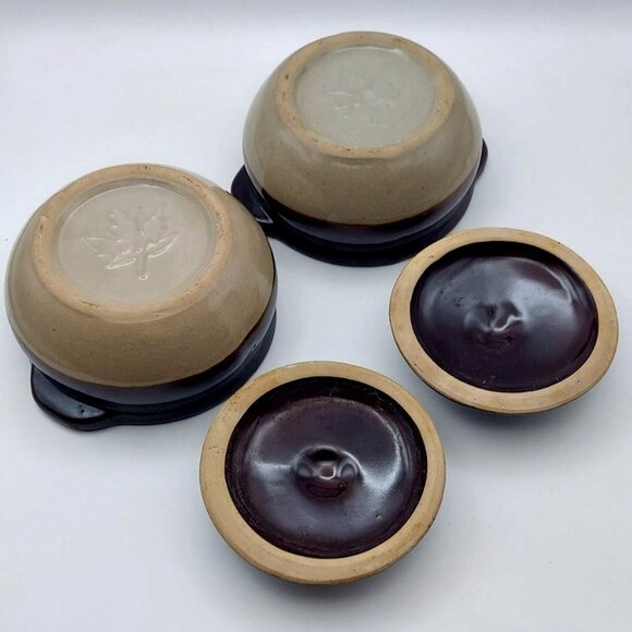 Western Stoneware Monmouth Pottery Maple Leaf Drip Glaze Covered Soup Bowls Pair - Picture 4 of 6